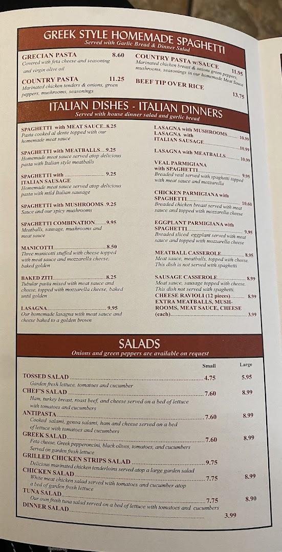 Vasilios Pizzeria Menu